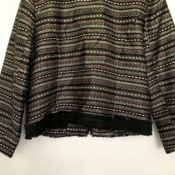 Chicos Jacket Black Gold Metallic Royal Tweed Open Front Chain - Picture 9 of 9